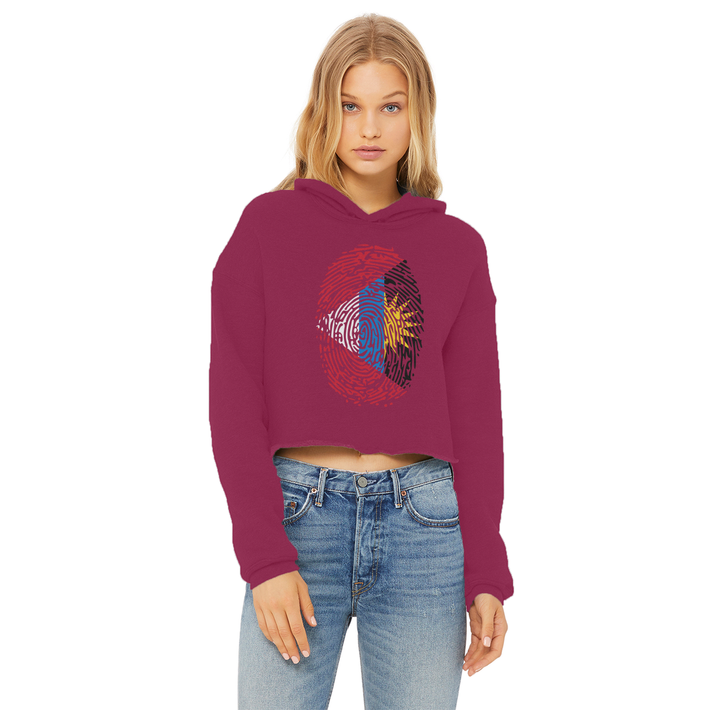 Antigua and Barbuda-Fingerprint Ladies Cropped Raw Edge Hoodie