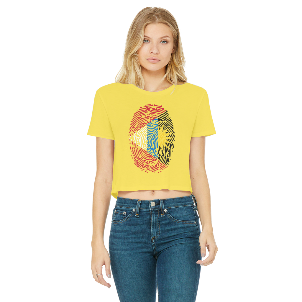 Antigua and Barbuda-Fingerprint Classic Women's Cropped Raw Edge T-Shirt