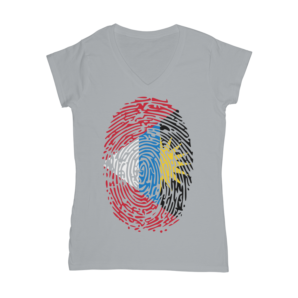 Antigua and Barbuda-Fingerprint Classic Women's V-Neck T-Shirt