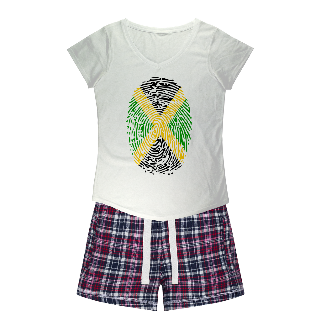 Jamaica-Fingerprint Women's Sleepy Tee and Flannel Short