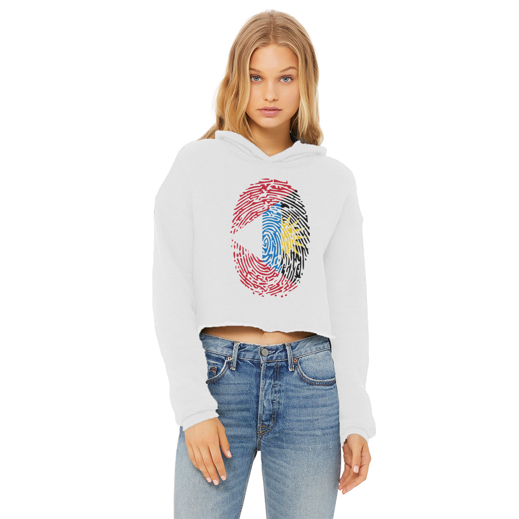 Antigua and Barbuda-Fingerprint Ladies Cropped Raw Edge Hoodie