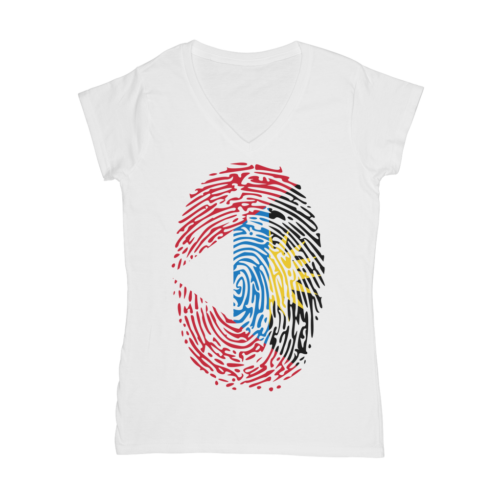 Antigua and Barbuda-Fingerprint Classic Women's V-Neck T-Shirt