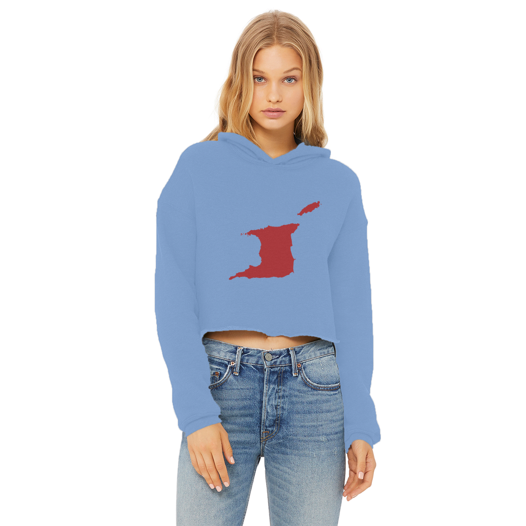 Trini and Tobago Map Ladies Cropped Raw Edge Hoodie