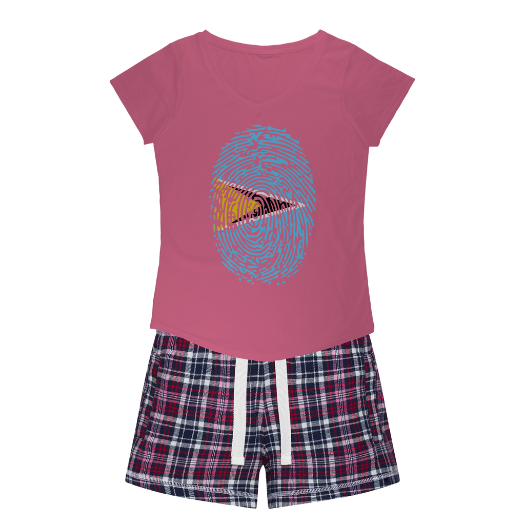 Saint Lucia Fingerprint Women's Sleepy Tee and Flannel Short