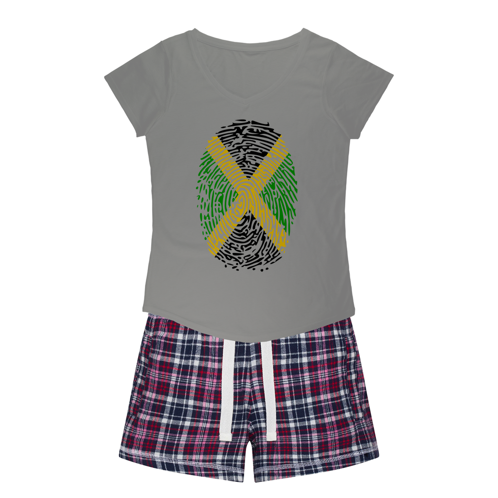 Jamaica-Fingerprint Women's Sleepy Tee and Flannel Short