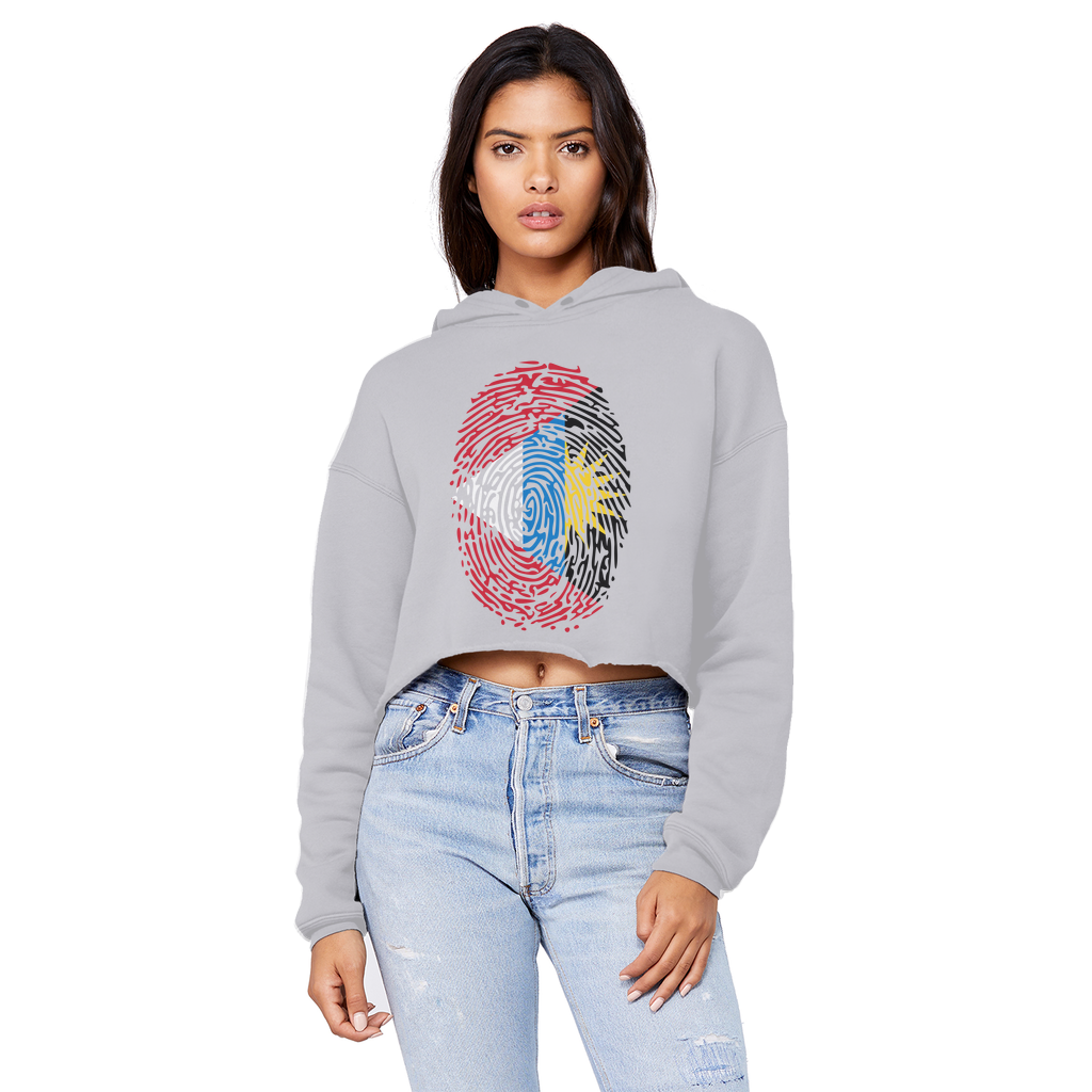 Antigua and Barbuda-Fingerprint Cropped Raw Edge Boyfriend Hoodie