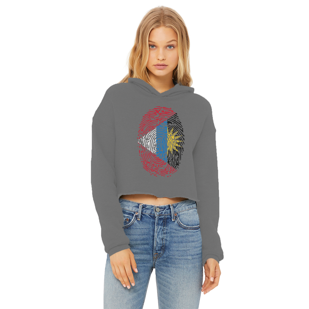 Antigua and Barbuda-Fingerprint Ladies Cropped Raw Edge Hoodie