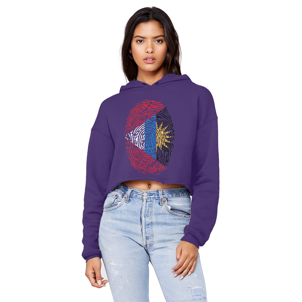 Antigua and Barbuda-Fingerprint Cropped Raw Edge Boyfriend Hoodie