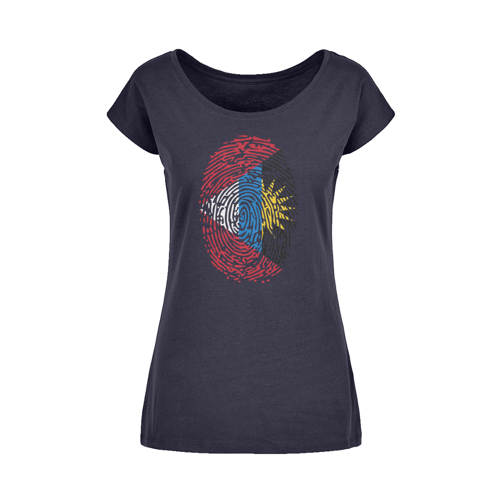 Antigua and Barbuda-Fingerprint Wide Neck Womens T-Shirt XS-5XL