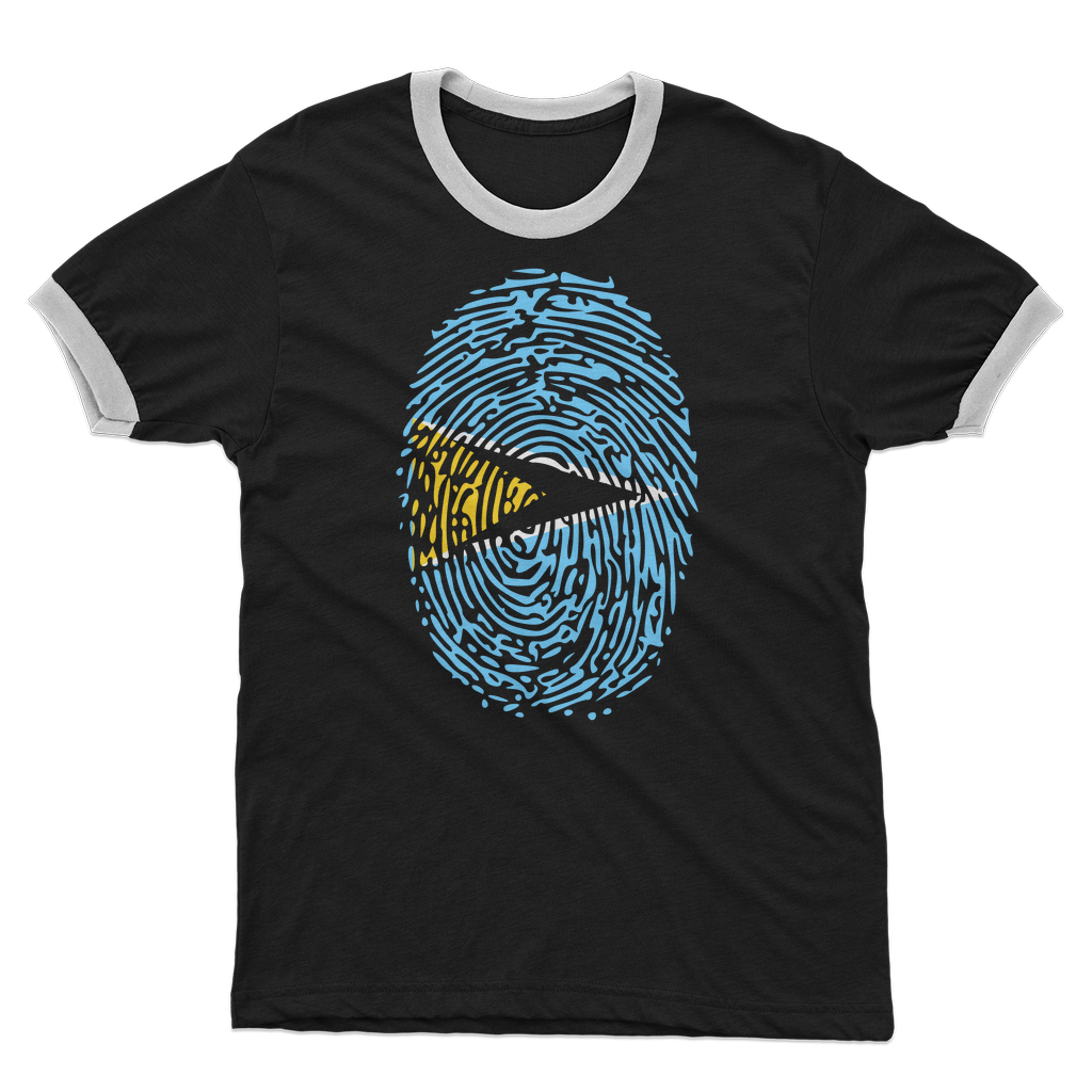 Saint Lucia Fingerprint Adult Ringer T-Shirt