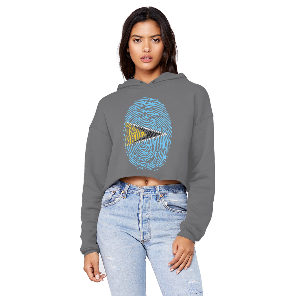 Saint Lucia Fingerprint Cropped Raw Edge Boyfriend Hoodie