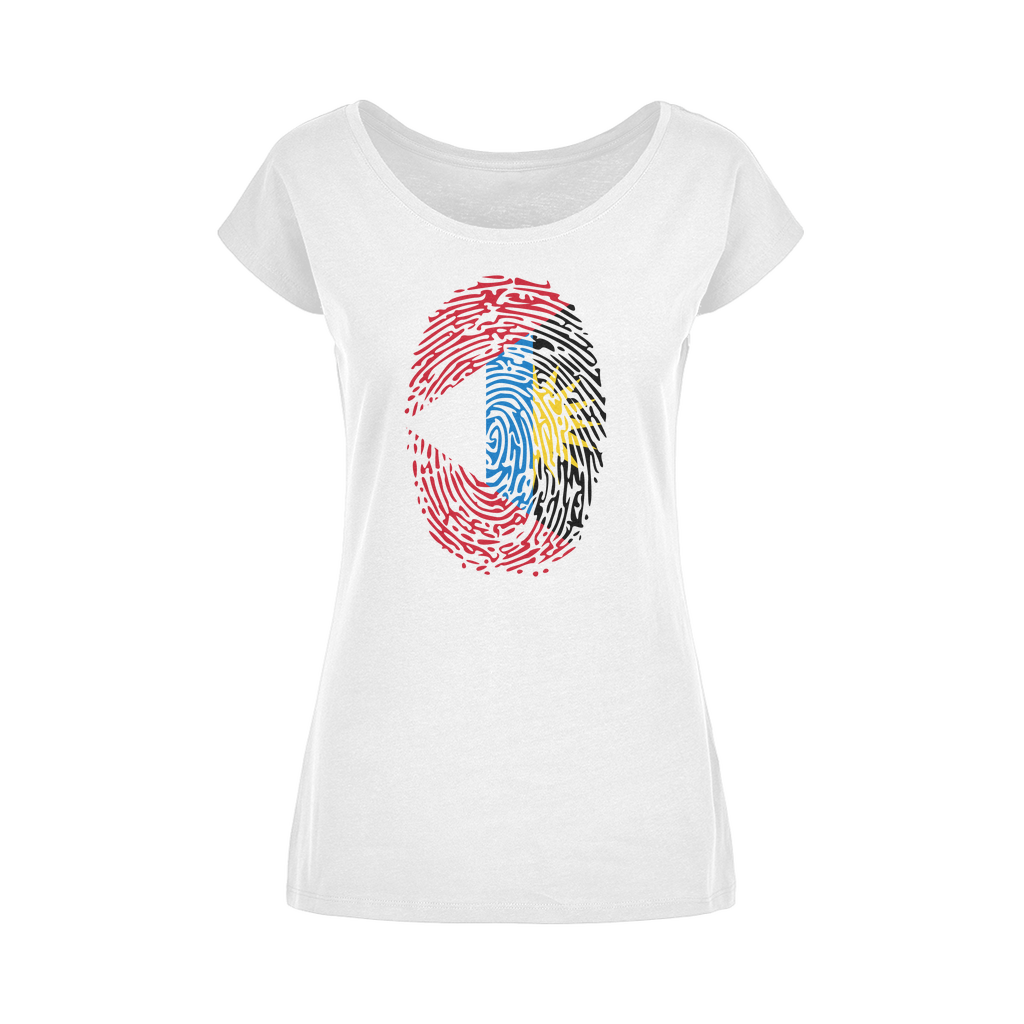 Antigua and Barbuda-Fingerprint Wide Neck Womens T-Shirt XS-5XL