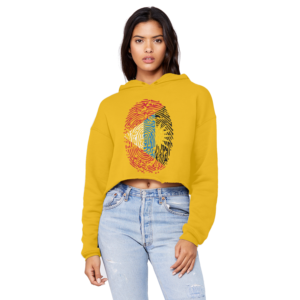 Antigua and Barbuda-Fingerprint Cropped Raw Edge Boyfriend Hoodie