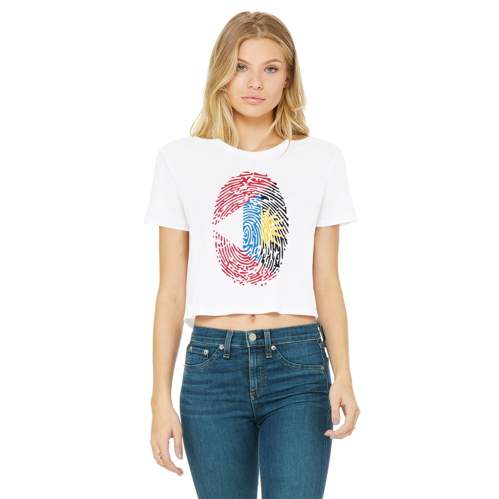 Antigua and Barbuda-Fingerprint Classic Women's Cropped Raw Edge T-Shirt