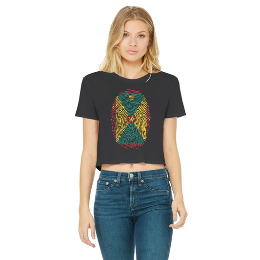 Grenada Fingerprint Classic Women's Cropped Raw Edge T-Shirt