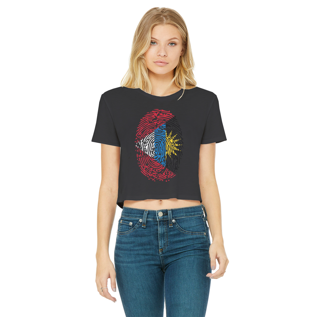 Antigua and Barbuda-Fingerprint Classic Women's Cropped Raw Edge T-Shirt