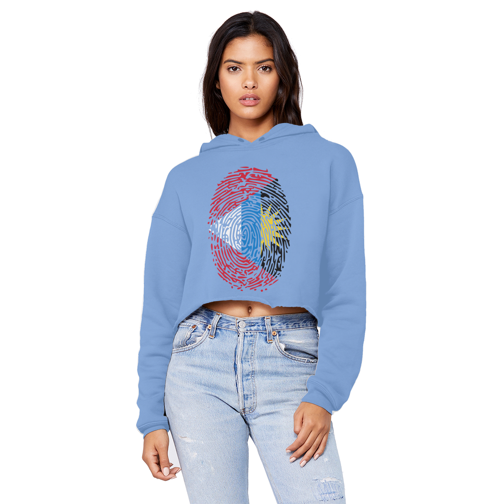 Antigua and Barbuda-Fingerprint Cropped Raw Edge Boyfriend Hoodie