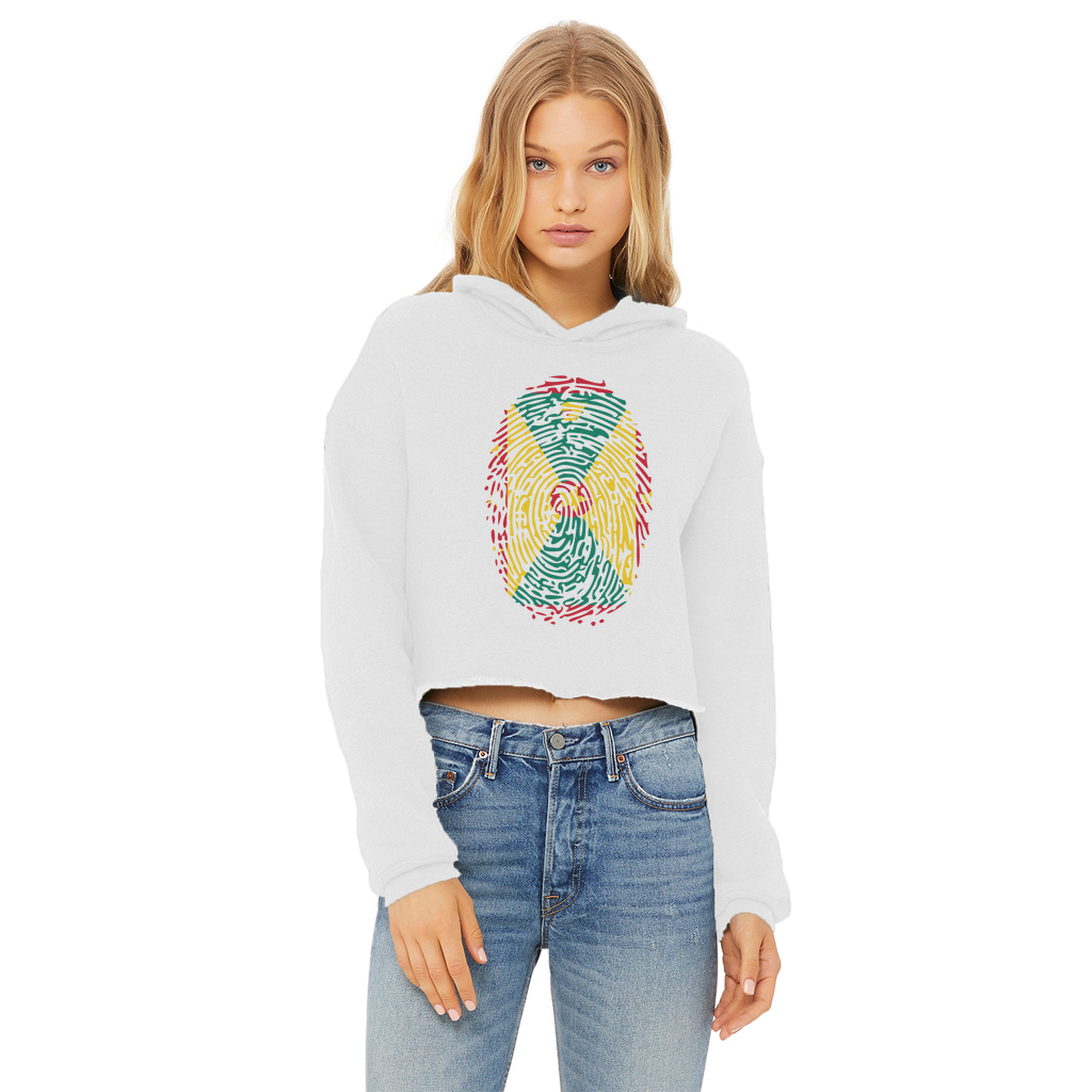 Grenada Fingerprint Ladies Cropped Raw Edge Hoodie