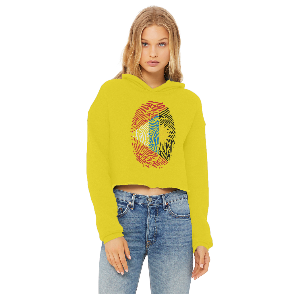 Antigua and Barbuda-Fingerprint Ladies Cropped Raw Edge Hoodie