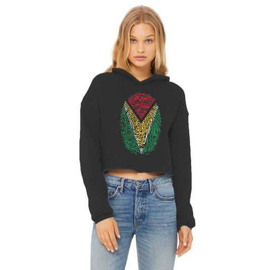 Guyana-Fingerprint Ladies Cropped Raw Edge Hoodie