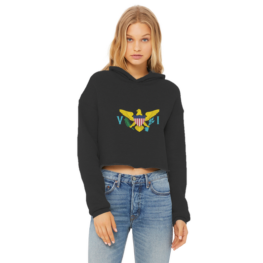 USVI Ladies Cropped Raw Edge Hoodie