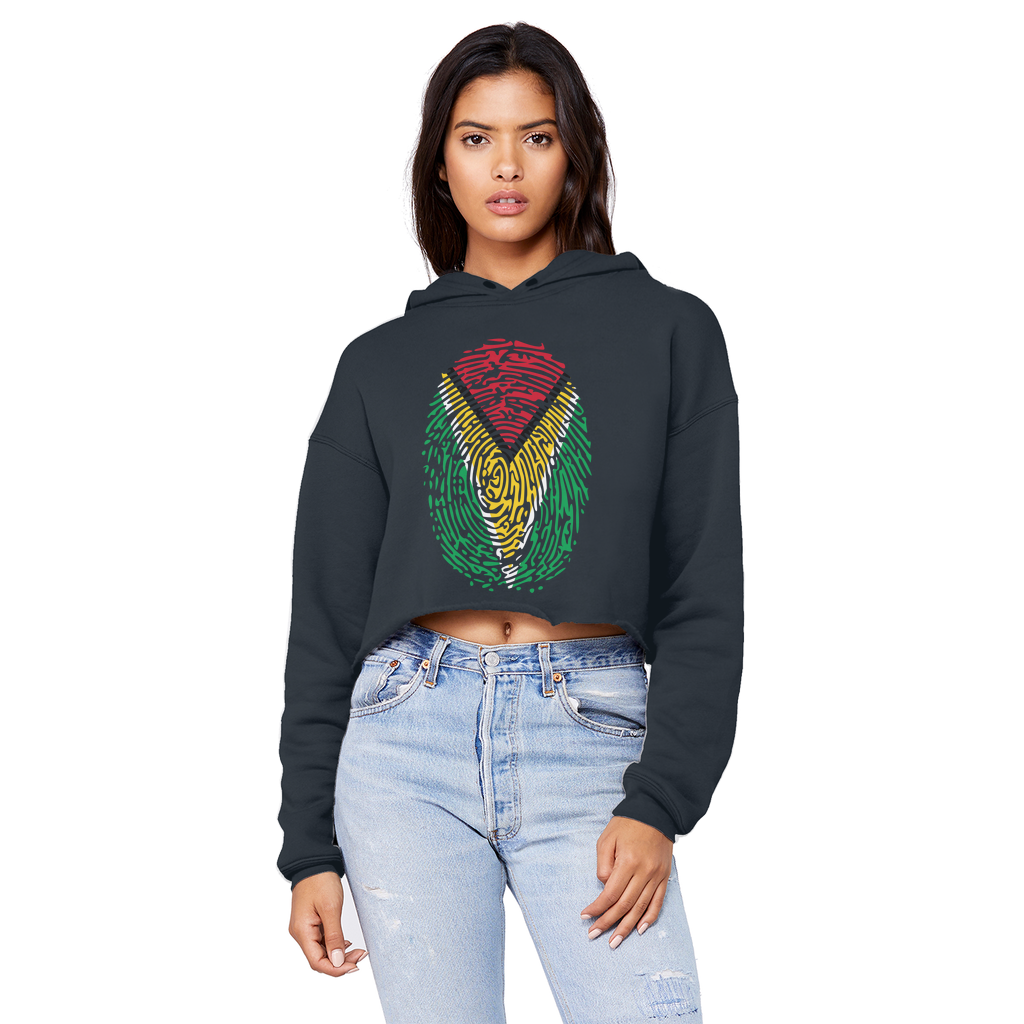 Guyana-Fingerprint Cropped Raw Edge Boyfriend Hoodie