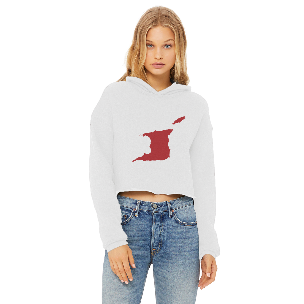 Trini and Tobago Map Ladies Cropped Raw Edge Hoodie