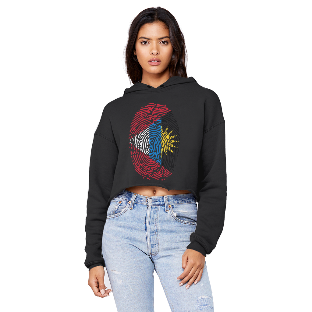 Antigua and Barbuda-Fingerprint Cropped Raw Edge Boyfriend Hoodie