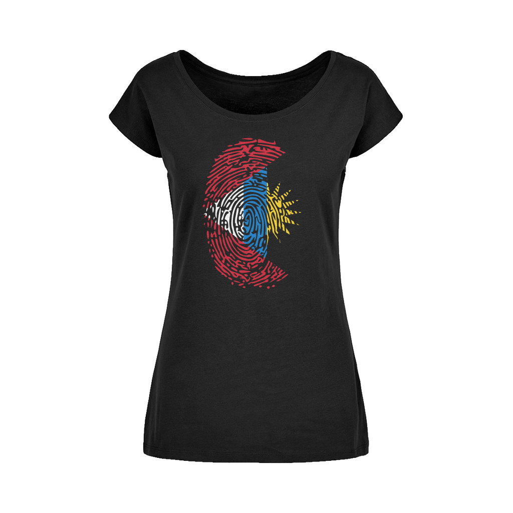 Antigua and Barbuda-Fingerprint Wide Neck Womens T-Shirt XS-5XL