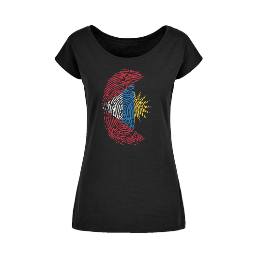 Antigua and Barbuda-Fingerprint Wide Neck Womens T-Shirt XS-5XL