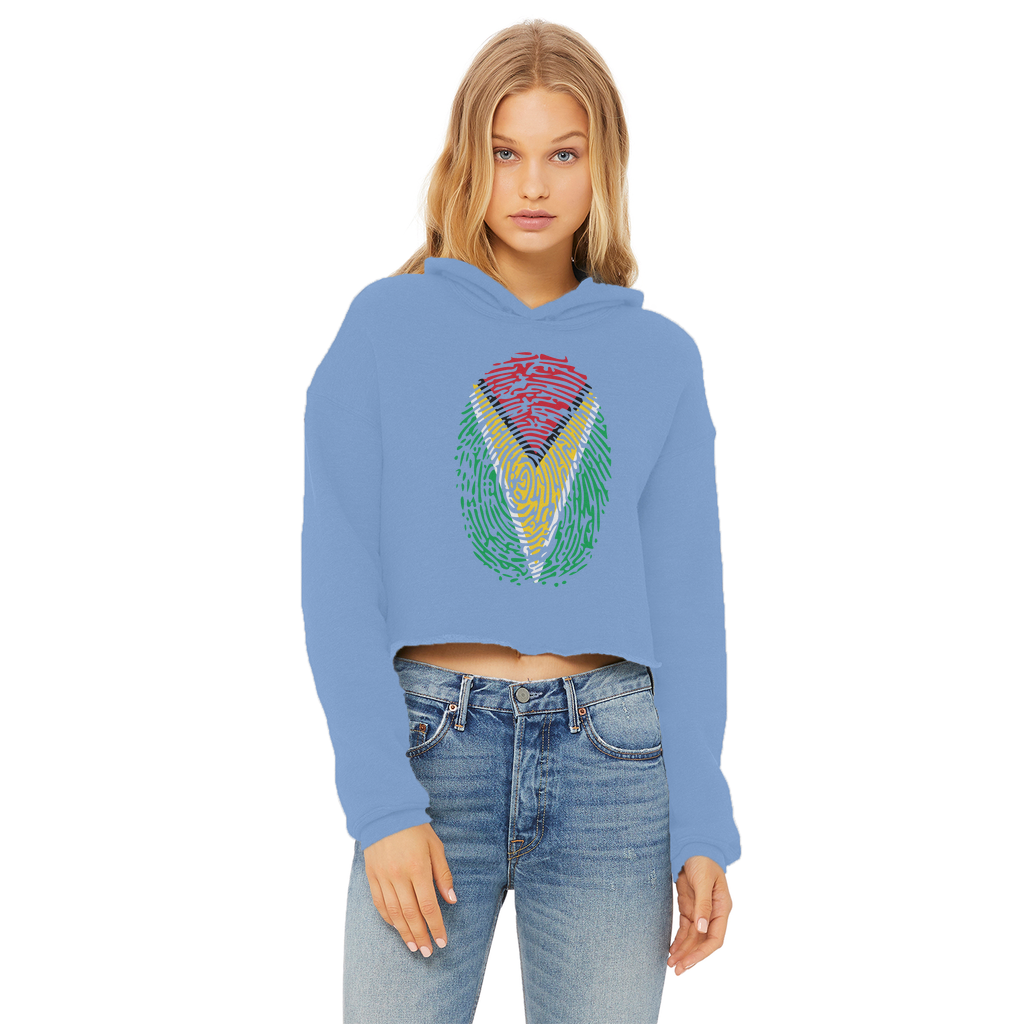 Guyana-Fingerprint Ladies Cropped Raw Edge Hoodie