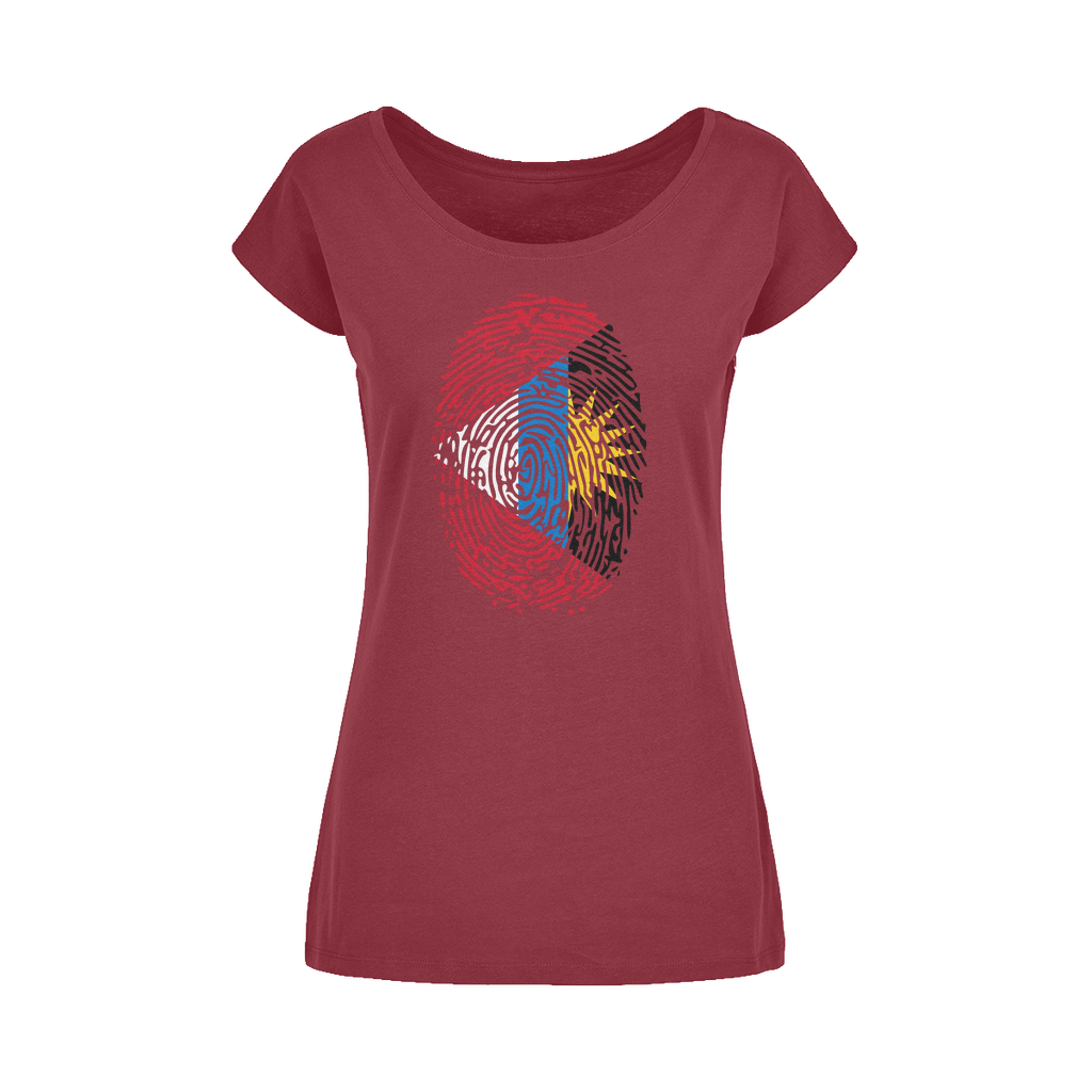 Antigua and Barbuda-Fingerprint Wide Neck Womens T-Shirt XS-5XL