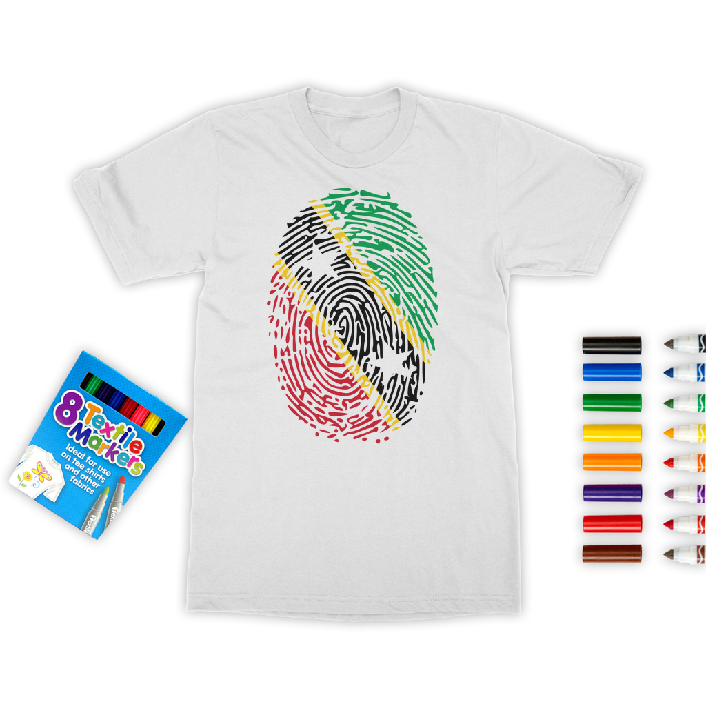 Saint Kitts and Nevis Fingerprint Colouring T-Shirt