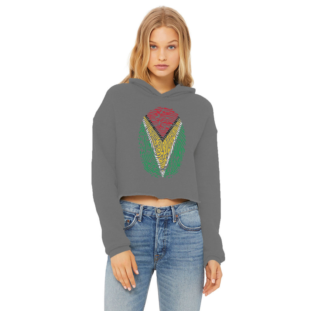 Guyana-Fingerprint Ladies Cropped Raw Edge Hoodie