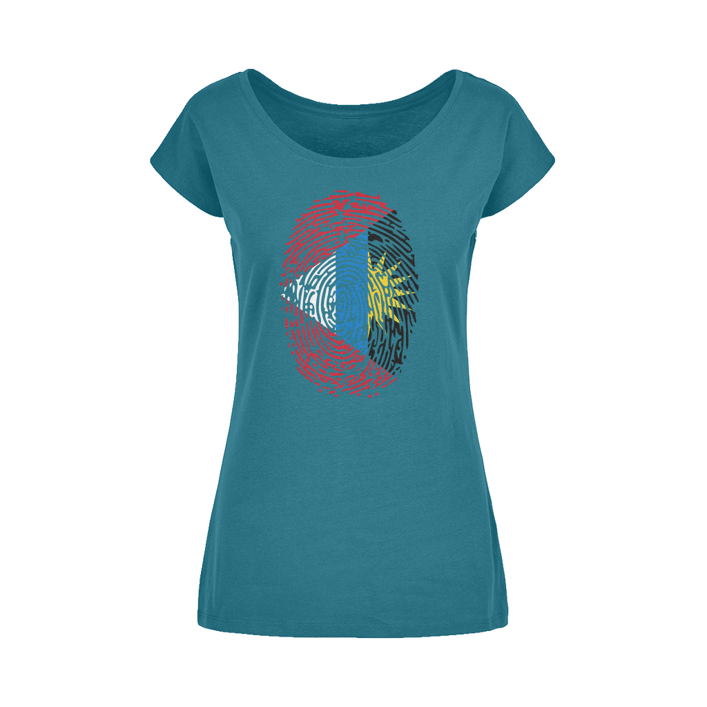 Antigua and Barbuda-Fingerprint Wide Neck Womens T-Shirt XS-5XL