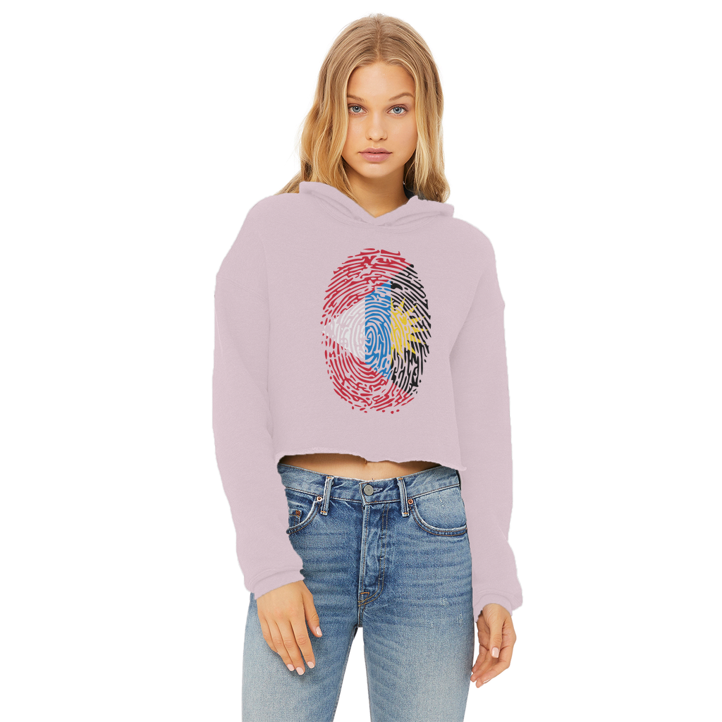 Antigua and Barbuda-Fingerprint Ladies Cropped Raw Edge Hoodie