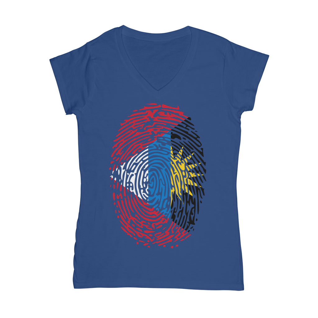 Antigua and Barbuda-Fingerprint Classic Women's V-Neck T-Shirt