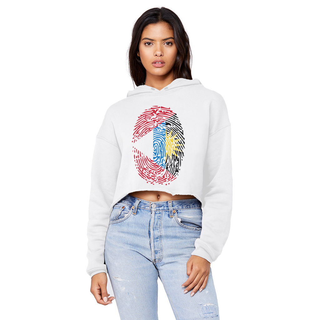 Antigua and Barbuda-Fingerprint Cropped Raw Edge Boyfriend Hoodie