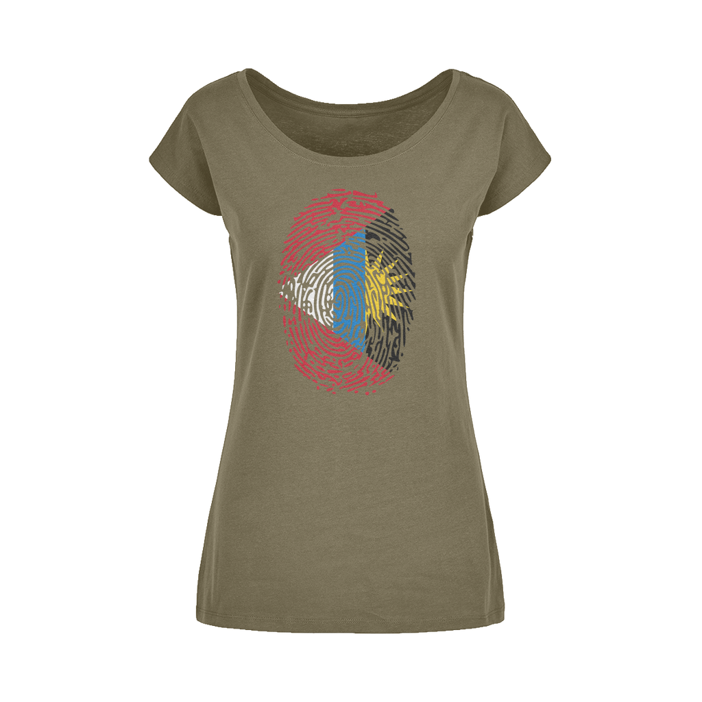 Antigua and Barbuda-Fingerprint Wide Neck Womens T-Shirt XS-5XL