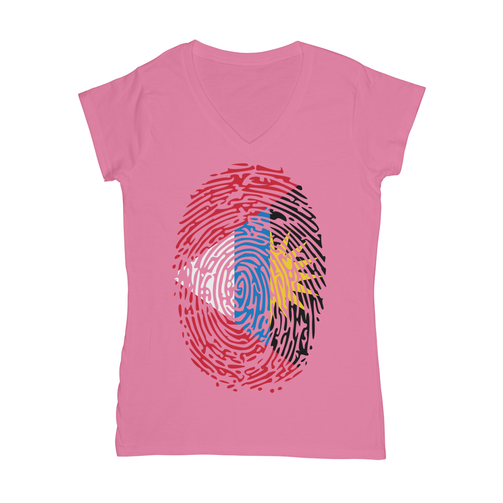 Antigua and Barbuda-Fingerprint Classic Women's V-Neck T-Shirt