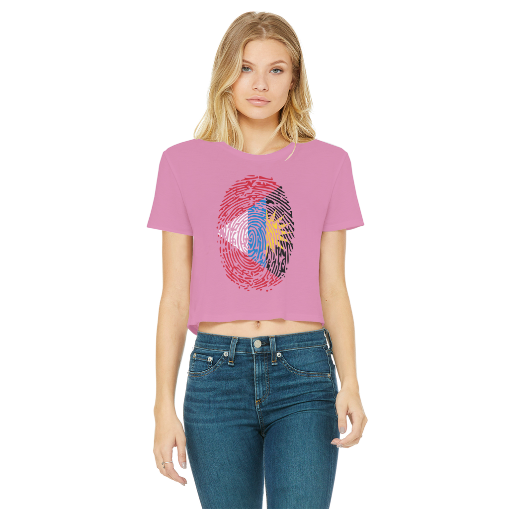 Antigua and Barbuda-Fingerprint Classic Women's Cropped Raw Edge T-Shirt