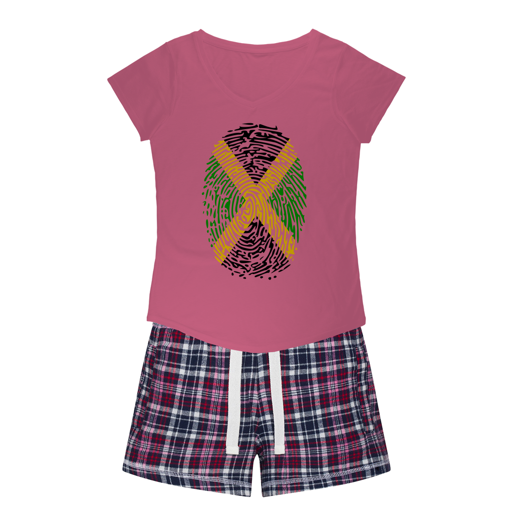 Jamaica-Fingerprint Women's Sleepy Tee and Flannel Short