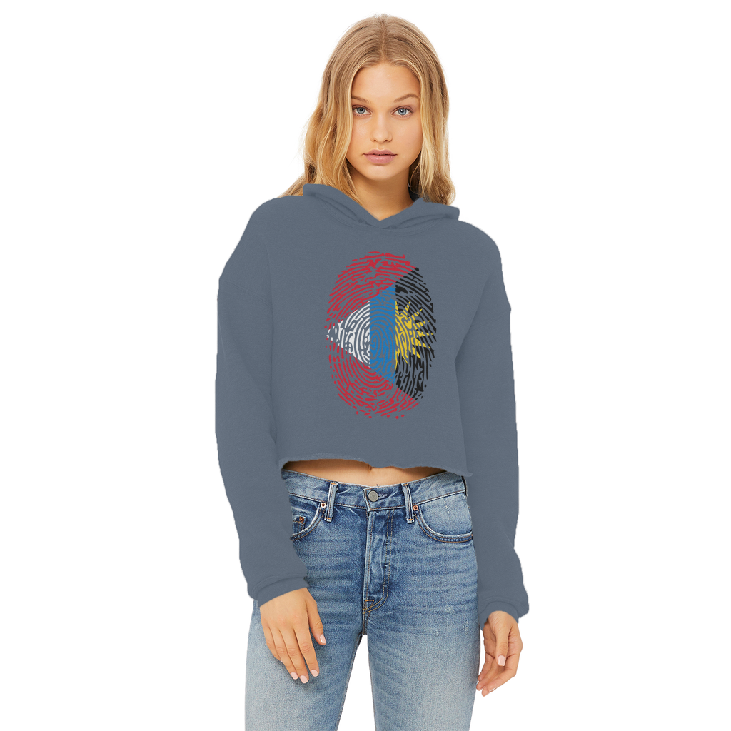 Antigua and Barbuda-Fingerprint Ladies Cropped Raw Edge Hoodie