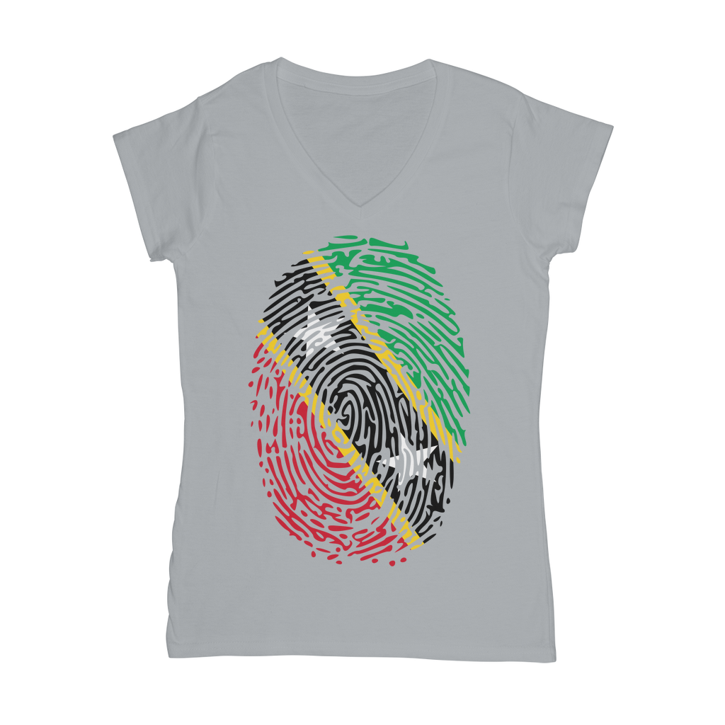 Saint Kitts and Nevis Fingerprint Classic Women's V-Neck T-Shirt