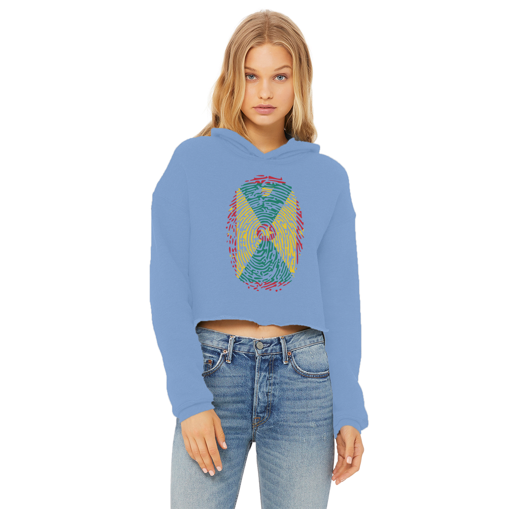 Grenada Fingerprint Ladies Cropped Raw Edge Hoodie