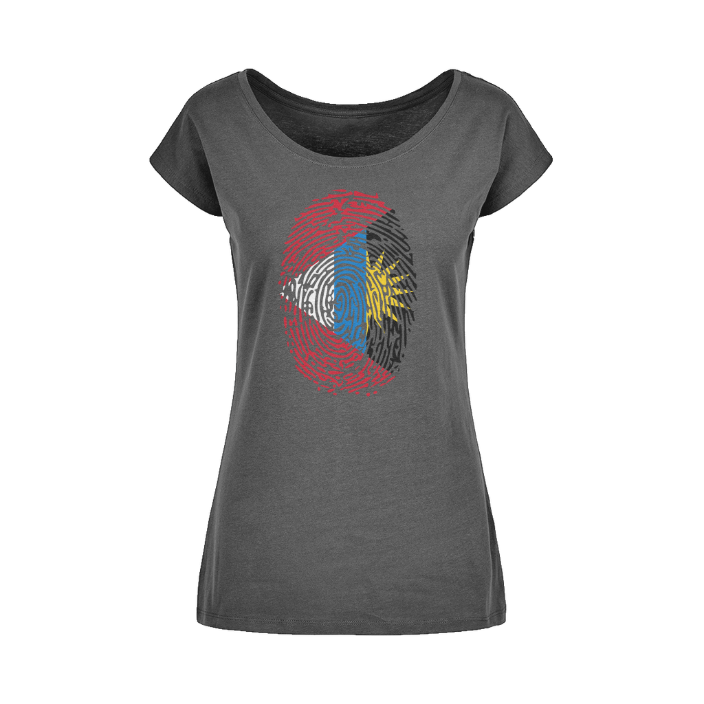 Antigua and Barbuda-Fingerprint Wide Neck Womens T-Shirt XS-5XL