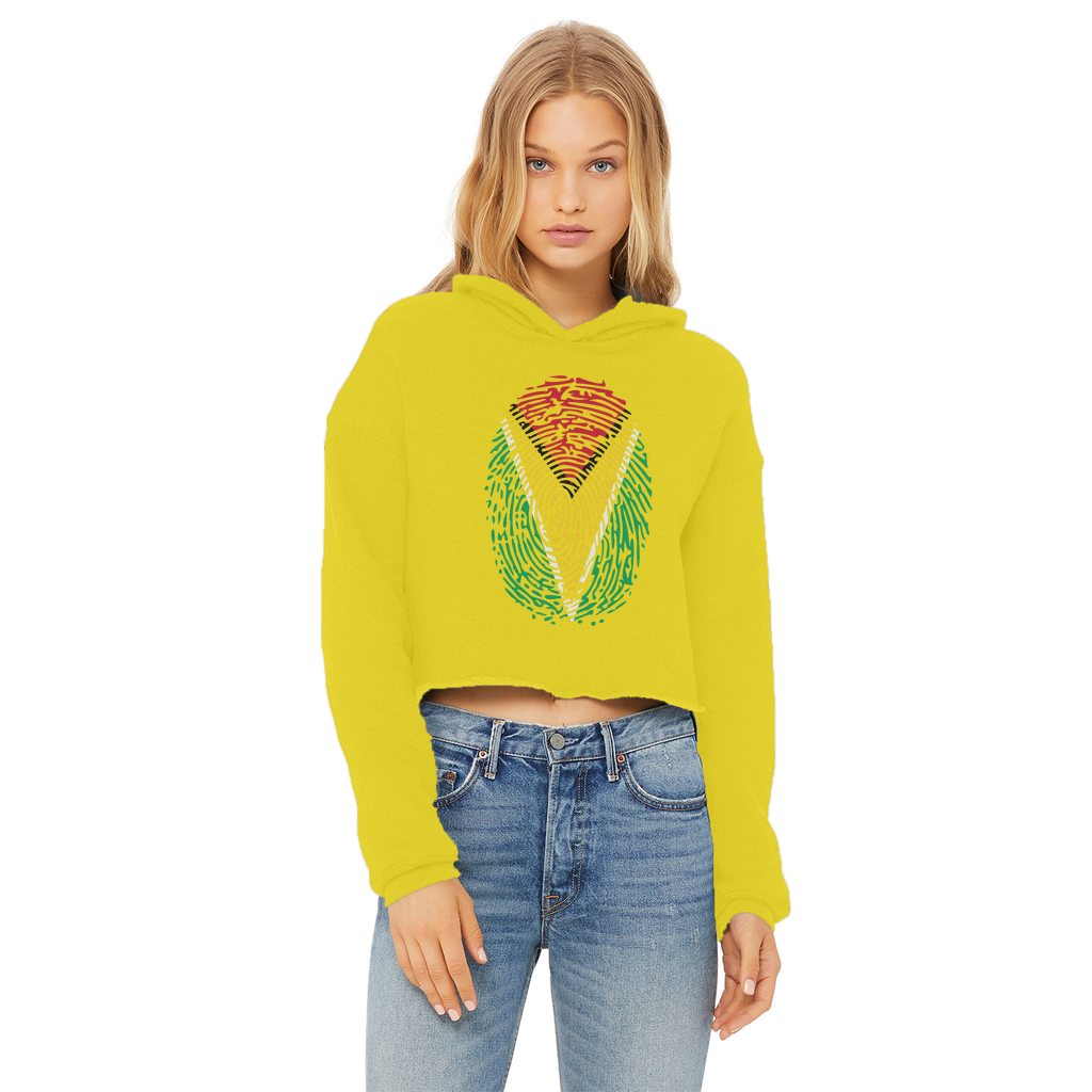 Guyana-Fingerprint Ladies Cropped Raw Edge Hoodie