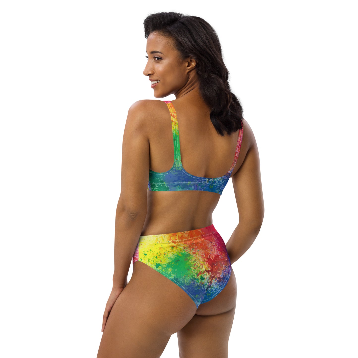 Multi Color Paint Splash high-waisted bikini