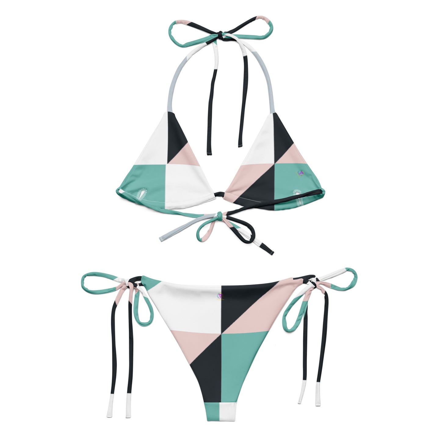 Geometric All-over print recycled string bikini