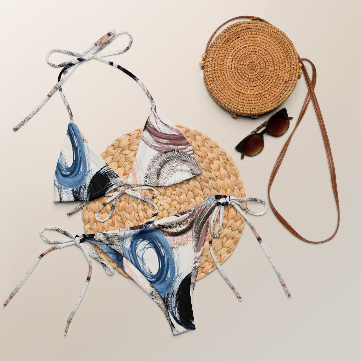 Brushed Circles All-over print recycled string bikini